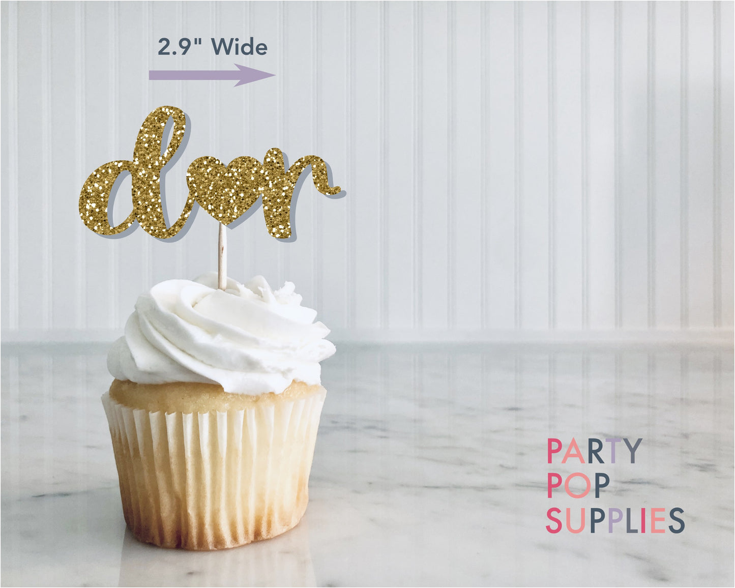 Initial Heart Cupcake Toppers